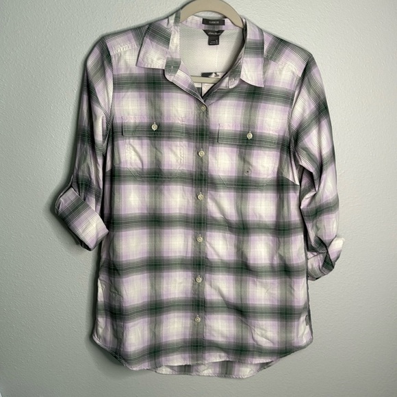 NWT Eddie Bauer Adventurer 3.0 Long Sleeve Shirt Small Purple & Green Plaid - Picture 1 of 6